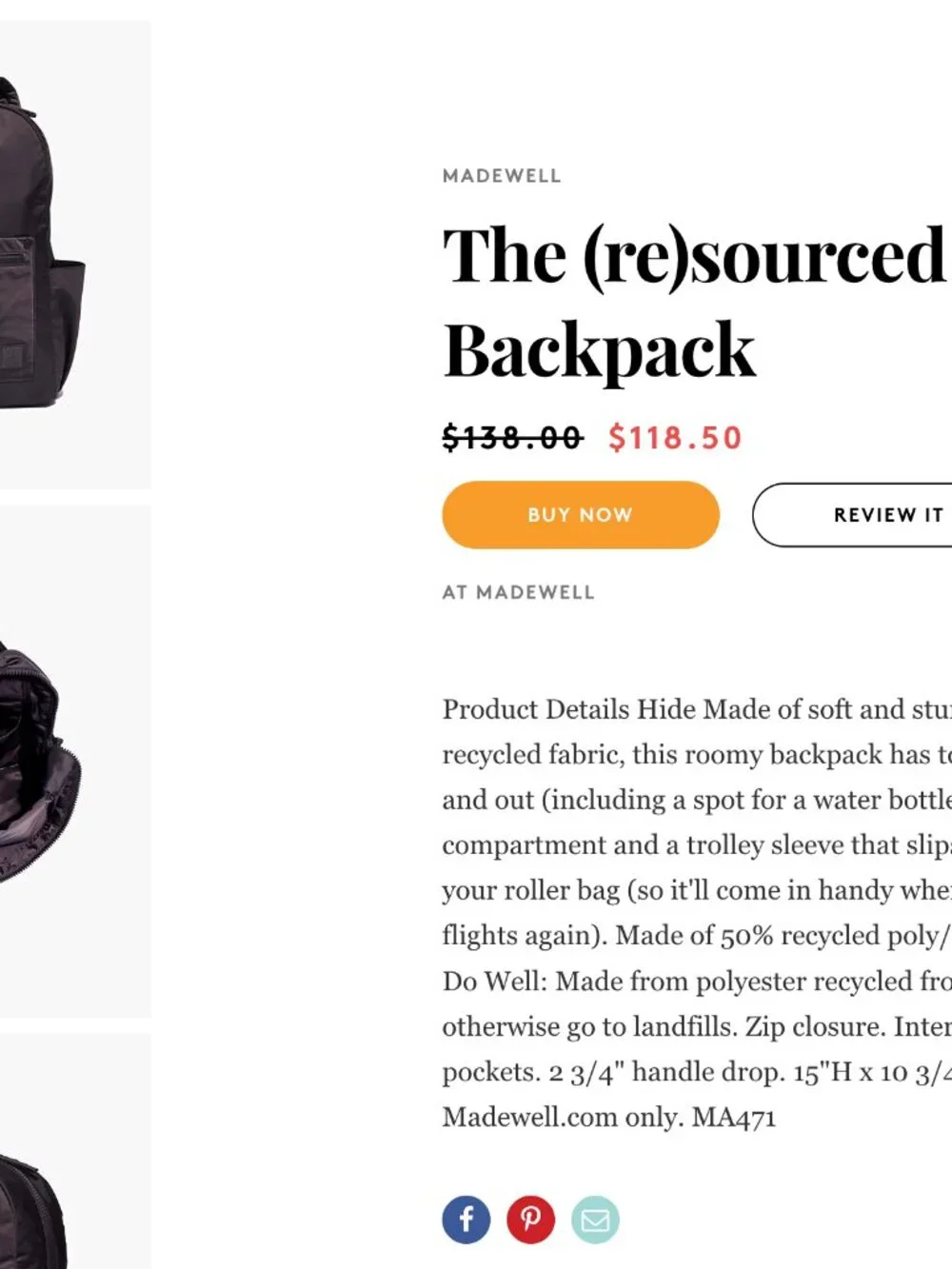 Madewell The (Re)Sourced mini backpack black for women